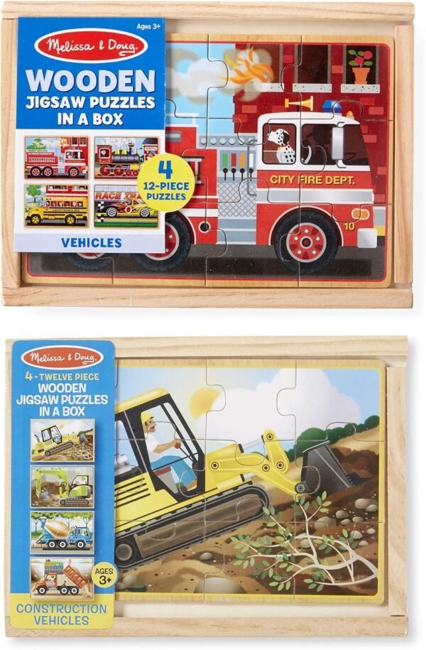 Melissa & Doug Vehicle and Construction Puzzles in a Box Bundle