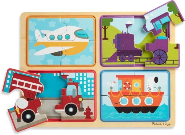 Melissa & Doug Natural Play Wooden Puzzle Ready, Set, Go Four 4-Piece