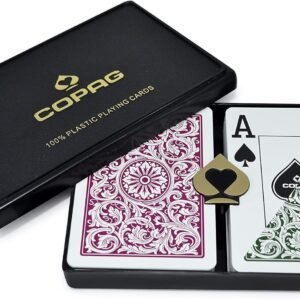 Copag 1546 Design 100% Plastic Playing Cards, Poker Size Jumbo Index Green/Burgundy