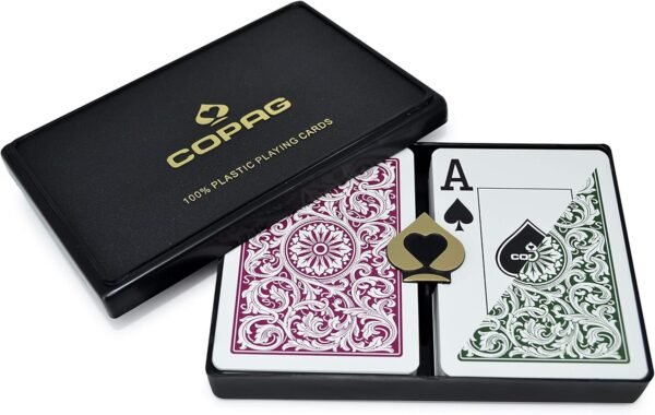 Copag 1546 Design 100% Plastic Playing Cards, Poker Size Jumbo Index Green/Burgundy