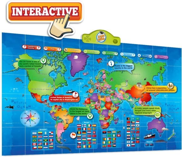 Kids Interactive Talking World Map Touch Activated Geography for Kids, Push-to-Talk Map