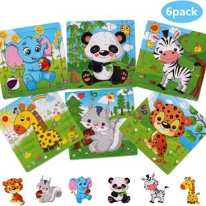 NASHRIO Wooden Puzzles for Toddlers 2-5 Years OldSet of 6, 9 Pieces
