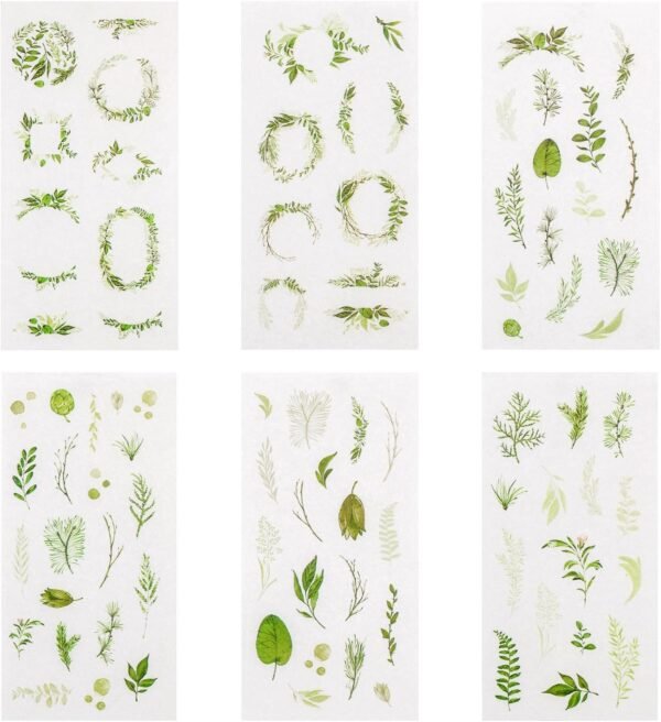 Green Plants Stickers Set, Green Leaves Foliage Planner Stickers 36 Sheets Decorative