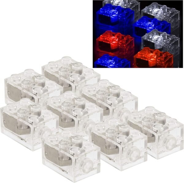 Light Up Building Bricks 8 Count Set - Red, White, Blue Blocks