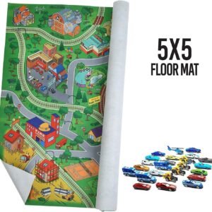 Prextex Giant Fabric Play Mat with 25 Die Cast Toy Cars Included