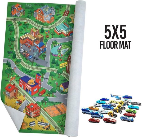 Prextex Giant Fabric Play Mat with 25 Die Cast Toy Cars Included