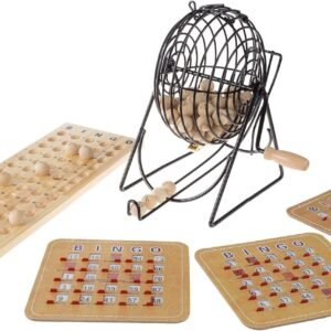 Deluxe Bingo Game with Accessories, Metal Ball Spinner, Wooden Bingo Balls &