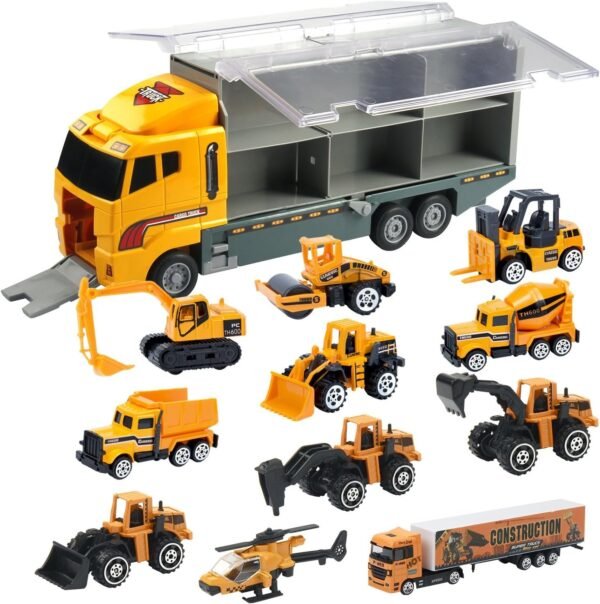 Oumoda 11 in 1 Transport Car, Die-cast Construction Truck Vehicle Car Toy