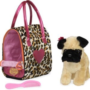 Pucci Pups by Battat Leopard Print Plush Bag and Pug, Pug &