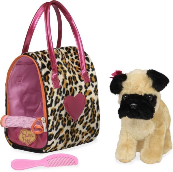 Pucci Pups by Battat Leopard Print Plush Bag and Pug, Pug &