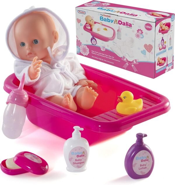 Prextex 8 Piece Doll Bath Set with Doll, Bathtub, Robe and Bath