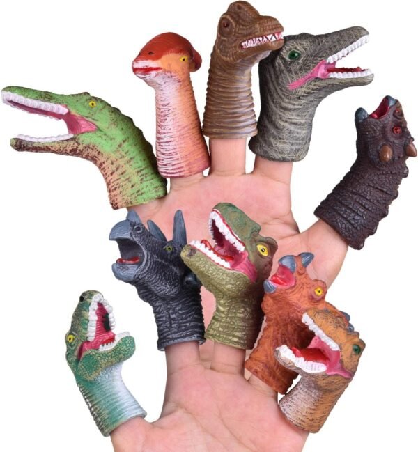 FUN LITTLE TOYS 10 PCs Animal Bath Finger Puppets, Dinosaur Head Finger