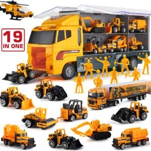 19 in 1 Construction Truck with Engineering Worker Toy Set, Mini Die-Cast