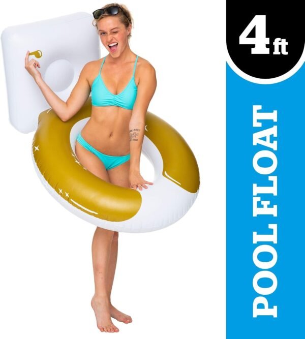 BigMouth Inc. Golden Toilet Pool Float, Thick Vinyl Raft, Holds 200 Pounds