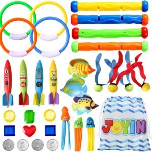 32 Pcs Diving Pool Toys Set with Bonus Storage Bag Includes Diving