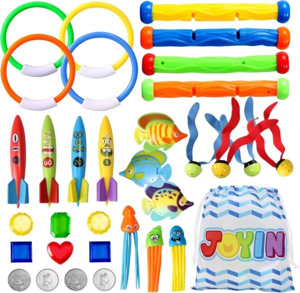 32 Pcs Diving Pool Toys Set with Bonus Storage Bag Includes Diving