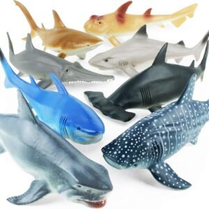 Boley Shark Toys - 8 Pack 10 Long Soft Plastic Realistic Shark