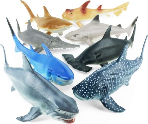 Boley Shark Toys - 8 Pack 10 Long Soft Plastic Realistic Shark