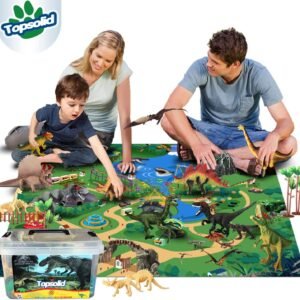 Dinosaur Toys Figures with Large Flannel Activity Play Mat 39.4 x 28