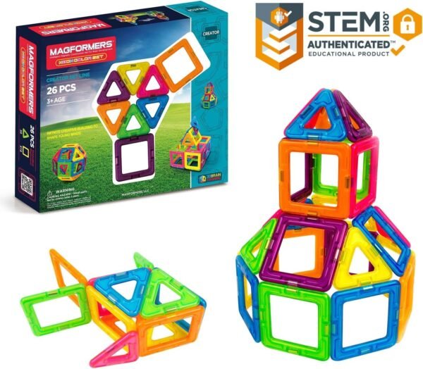 Magformers Neon 26 Pieces Rainbow neon Colors, Educational Magnetic Geometric Shapes Tiles