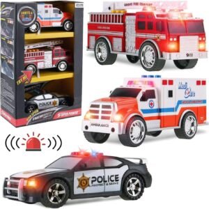 Liberty Imports 3-in-1 True Hero Emergency Rescue Vehicles Kids Toy Cars Playset