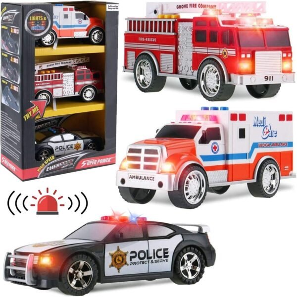 Liberty Imports 3-in-1 True Hero Emergency Rescue Vehicles Kids Toy Cars Playset