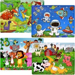 Wooden Jigsaw Puzzles for Kids Ages 4-8, 60 Piece 4 Theme Colorful