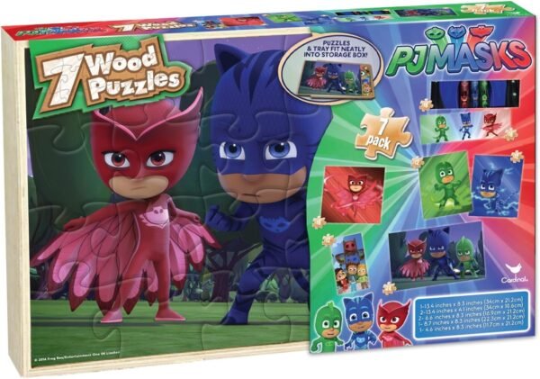 Spin Master Games PJ Masks 7 Wood Puzzles in Wooden Storage Box