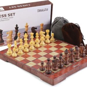KIDAMI Folding Magnetic Travel Chess Set with 2 Portable Bags for Pieces