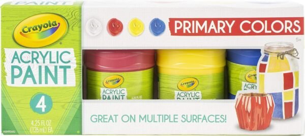 Crayola Acrylic Paint Set, Primary Colors, Painting Supplies, 4ct Kit