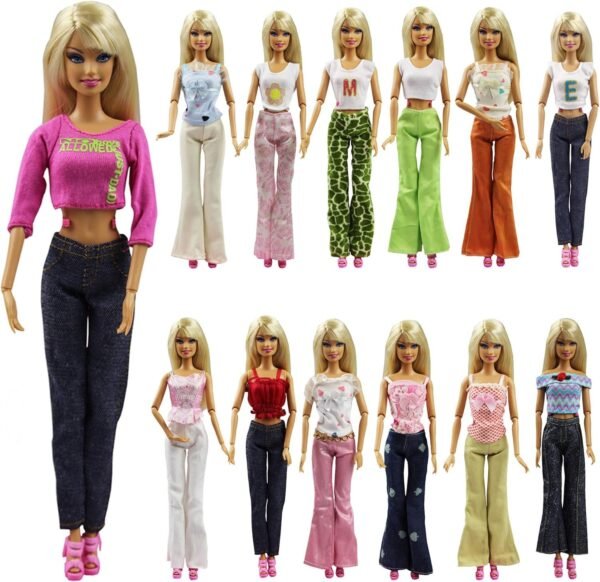 K.T. Fancy Set of 5 Quality Handmade Blouse + Trousers Pants Outfit