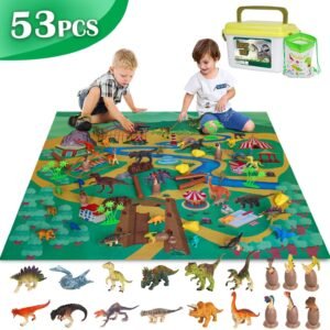 Sanlebi Dinosaur Toys Realistic Figures Playset withActivity Play Mat and Stroage Box