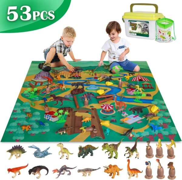 Sanlebi Dinosaur Toys Realistic Figures Playset withActivity Play Mat and Stroage Box