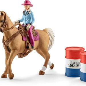 Schleich Farm World Barrel Racing with Cowgirl 6-piece Educational Playset for Kids