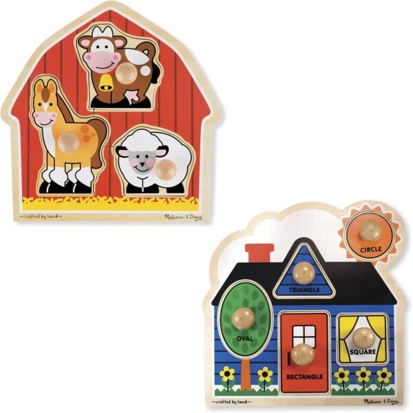 Melissa & Doug Jumbo Knob Puzzle Bundle Shapes and Barn