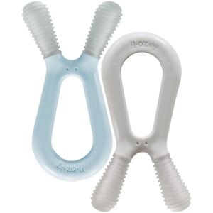 ZoLi Bunny Dual nub teether 2 Pack Baby Teething Relief - Blue/Grey,