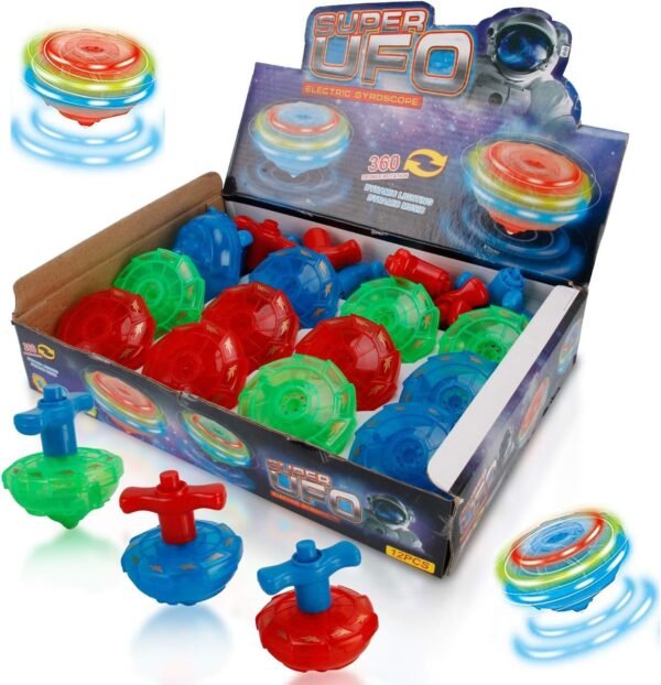 Liberty Imports 12-Pack LED Light Up Flashing UFO Spinning Tops with Gyroscope