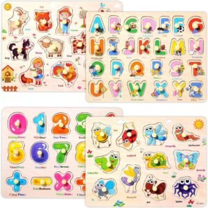 Wooden Peg Puzzles Set for Toddlers 2 3 4 Years Old, Alphabet