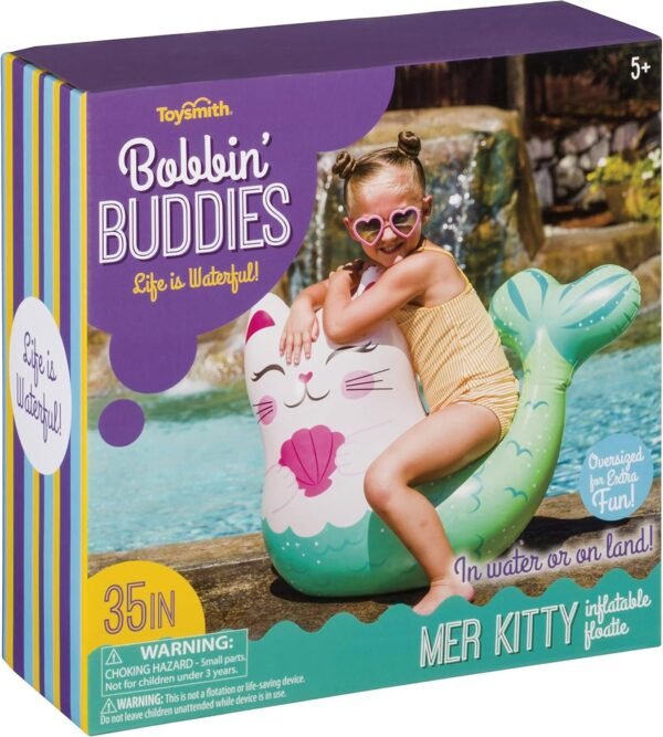 Toysmith Bobbin Buddies Inflatable Mer Kitty Water Floatie Kit Toy
