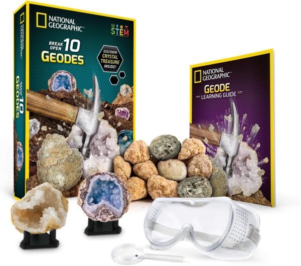 National Geographic Break Open 10 Premium Geodes Includes Goggles, Detailed Learning Guide