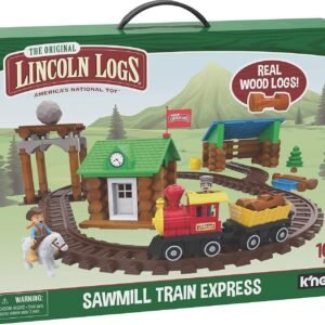 LINCOLN LOGS-Sawmill Express Train - 101 Parts - Real Wood Logs -