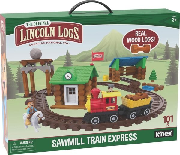 LINCOLN LOGS-Sawmill Express Train - 101 Parts - Real Wood Logs -
