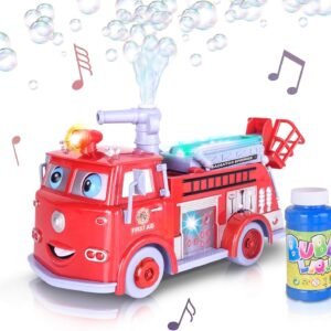 ArtCreativity Bubble Blowing Fire Engine Toy Truck for Kids - Awesome Light