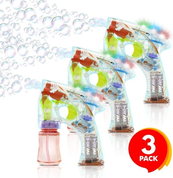ArtCreativity Light Up Bubble Gun - Set of 3 - Medium Lightweight