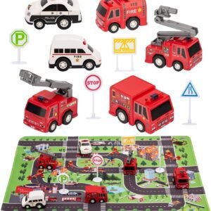 Kilpkonn Fire Truck Toys with Play MatFire Vehicles Set Include 6 Fire