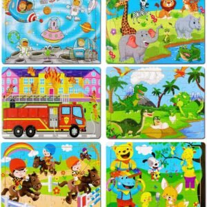 Puzzles for Kids Ages 3-8, 6 Pack Wooden Jigsaw Puzzles 30 Pieces