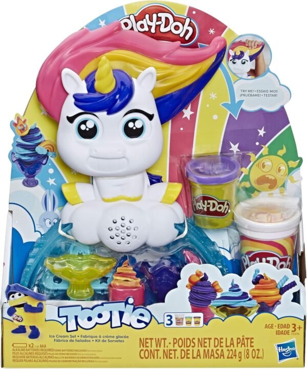 Play-Doh Tootie The Unicorn Ice Cream Set with 3 Non-Toxic Colors Featuring