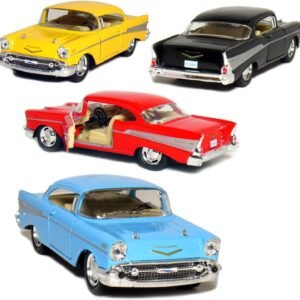 KiNSMART Set of 4 1957 Chevy Bel Air Coupe 140 Scale Black/Blue/Red/Yellow