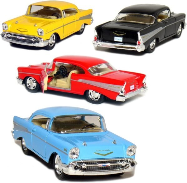 KiNSMART Set of 4 1957 Chevy Bel Air Coupe 140 Scale Black/Blue/Red/Yellow