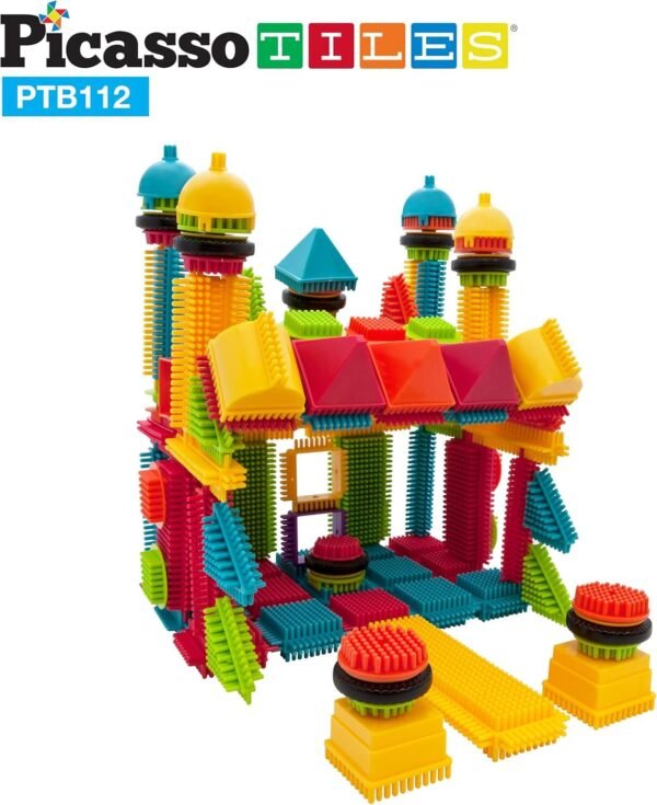 PicassoTiles PTB112 112pcs Bristle Shape Blocks Building Tiles Set Construction Learning Toy